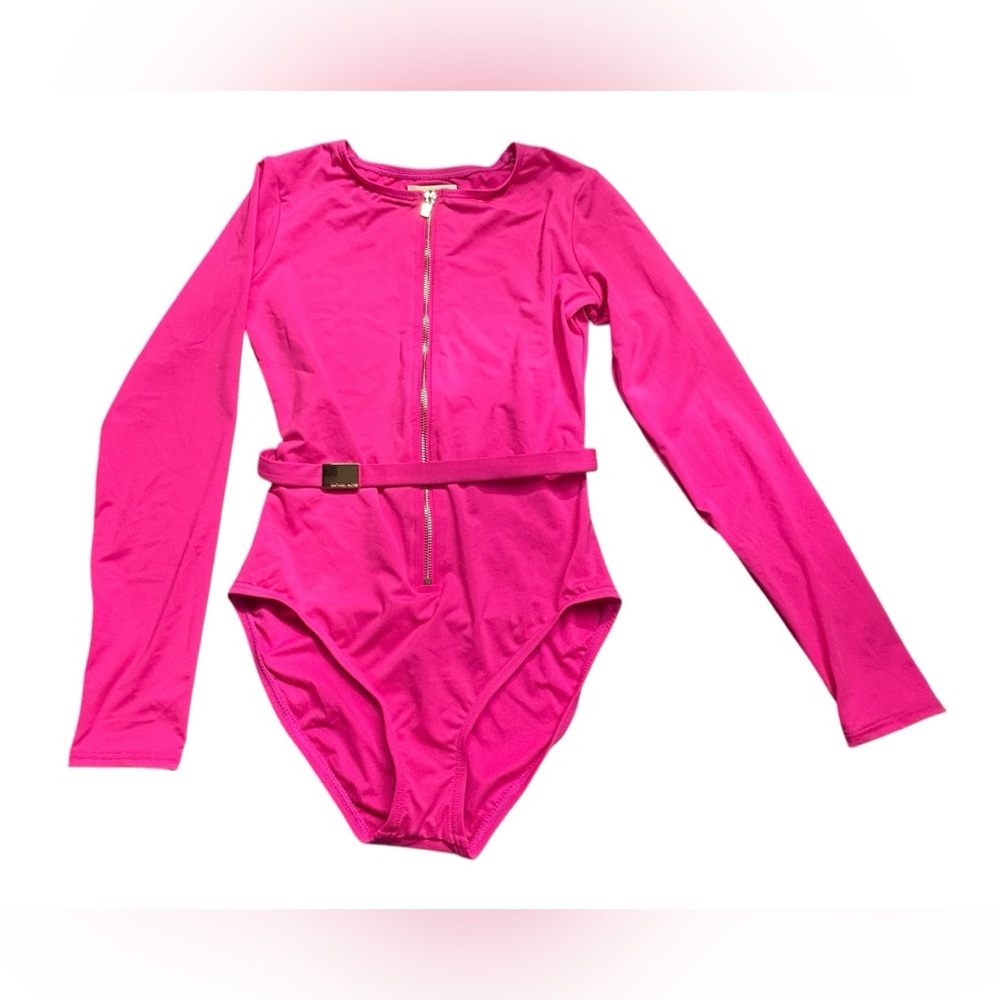 🩷 SOLD MICHAEL KORS Long Sleeve Zip Front One Piece rashguard surf swimsuit NWT - Picture 1 of 11